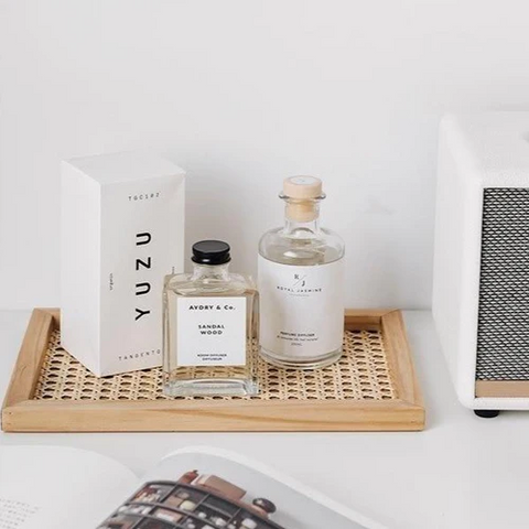 The Rattan Tray has become an essential part of my daily routine. Its beautiful woven texture and sturdy design make it the perfect platform for organizing my favorite fragrances and essentials.